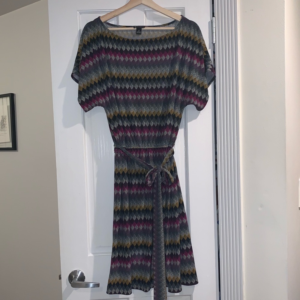 Short Sleeve A-Line Dress with Tie Waist